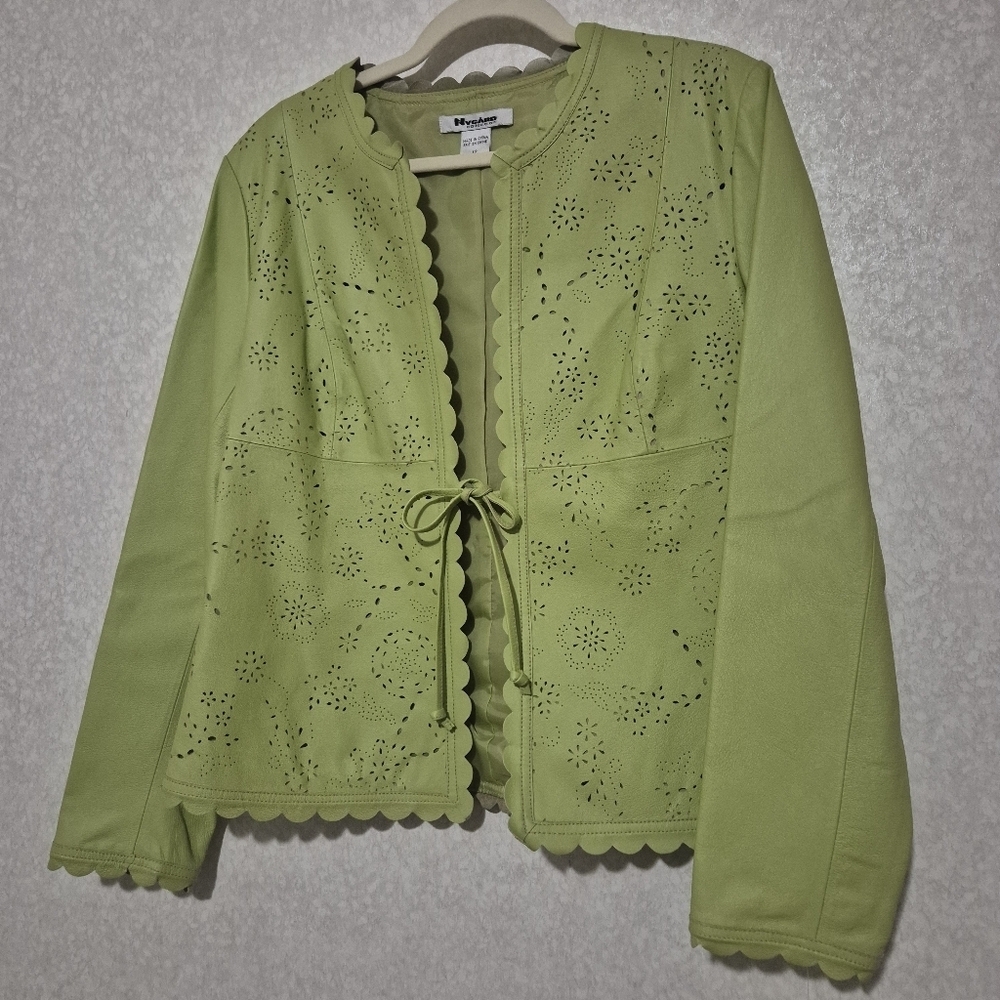 NWT NYGARD-Collection Perforated Green Leather Jacket Size:12